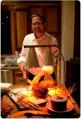 A carving station at a catered event on Maui with Chef CJ.
