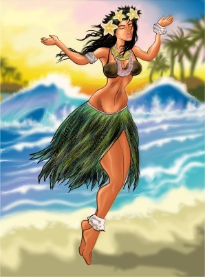 Hawaiian Hulu Girl Illustration