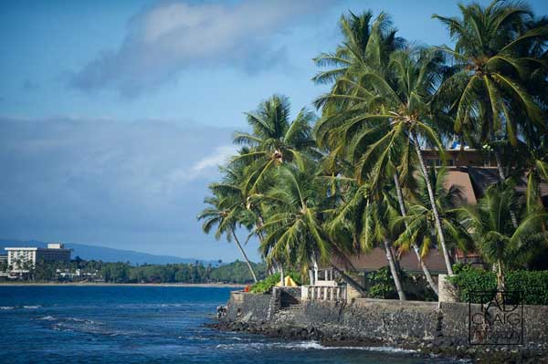 The view toward Kaanapali from the White House oceanfront wedding estate in Lahaina.