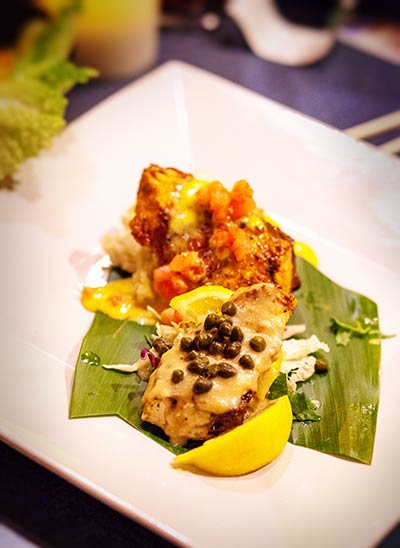 Sauteed Mahi Mahi with Lemon Caper Sauce on Maui at CJs Kaanapali restaurant.