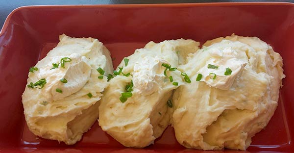 A serving from the mashed potatoes chef station for a catered Maui wedding on Maui.