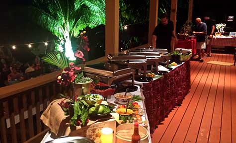 A catered buffet at a Kaanapali wedding location.