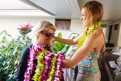 A wedding lei greeting for guests attending the Lahaina wedding.