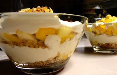 Maui Chef CJ created a fresh mango apple trifle recipe image.