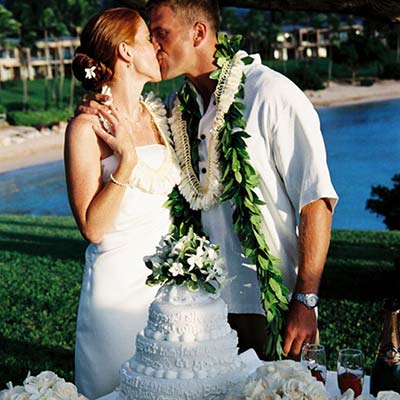 Maui wedding couple after wedding ceremony.