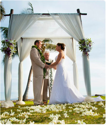 Bamboo wedding chuppah at the Olowalu Plantion House in West Maui.