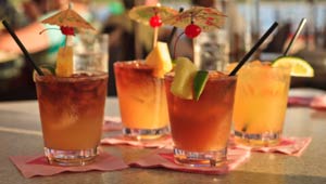 Homemade signature cocktails for a mai tai party at wedding on Maui hosted at the Honua Kai resort in Kaanapali. 