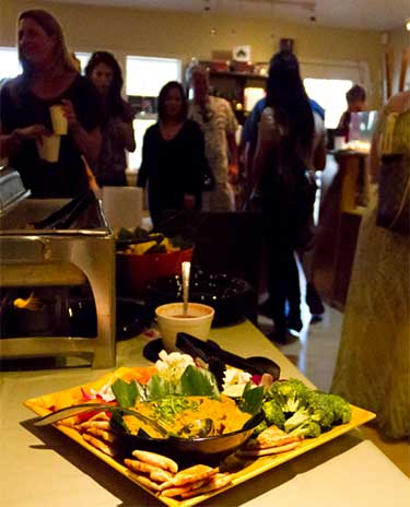 Homemade hummus and pita chips at catered event for bridal parties at Soleil Luna Salon in Lahaina.