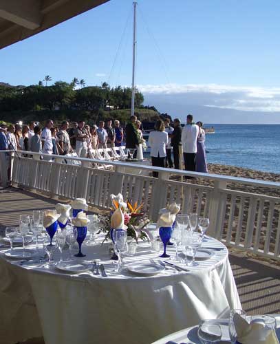 On the beach Maui wedding location at the El Dorado Cabana in Kaanapali for catered Maui weddings.