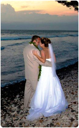 A sunset wedding reception at the Olowalu Plantation in West Maui.