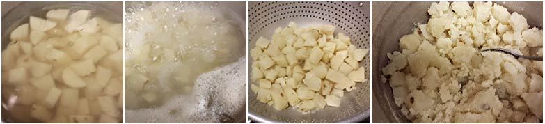 Potatoes going through the boiling process in preparation for Mashed Potatoes recipe.